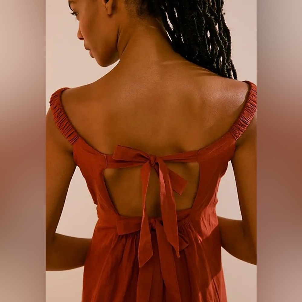 Free People Free-est Close To Heart Mini Dress Rust Cotton Linen Blend Small - Picture 3 of 3